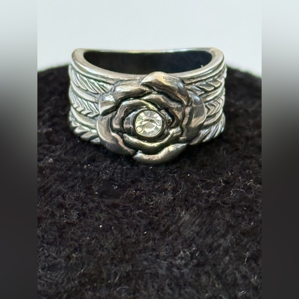 Vintage Juicy Couture Kohl's Silver Rhinestone Rose Statement Ring 7.5